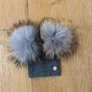 NEW Gray cashmere real raccoon Pom-Pom baby hat